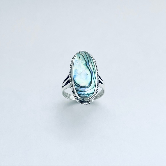 Sterling Silver Statement Abalone Ring, Silver Ring, Seashell Stone, Ocean Shell - Picture 9 of 12
